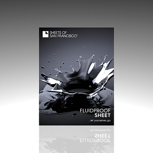 Gif image of sheet packaging spinning  Black box with black splash image and white lettering